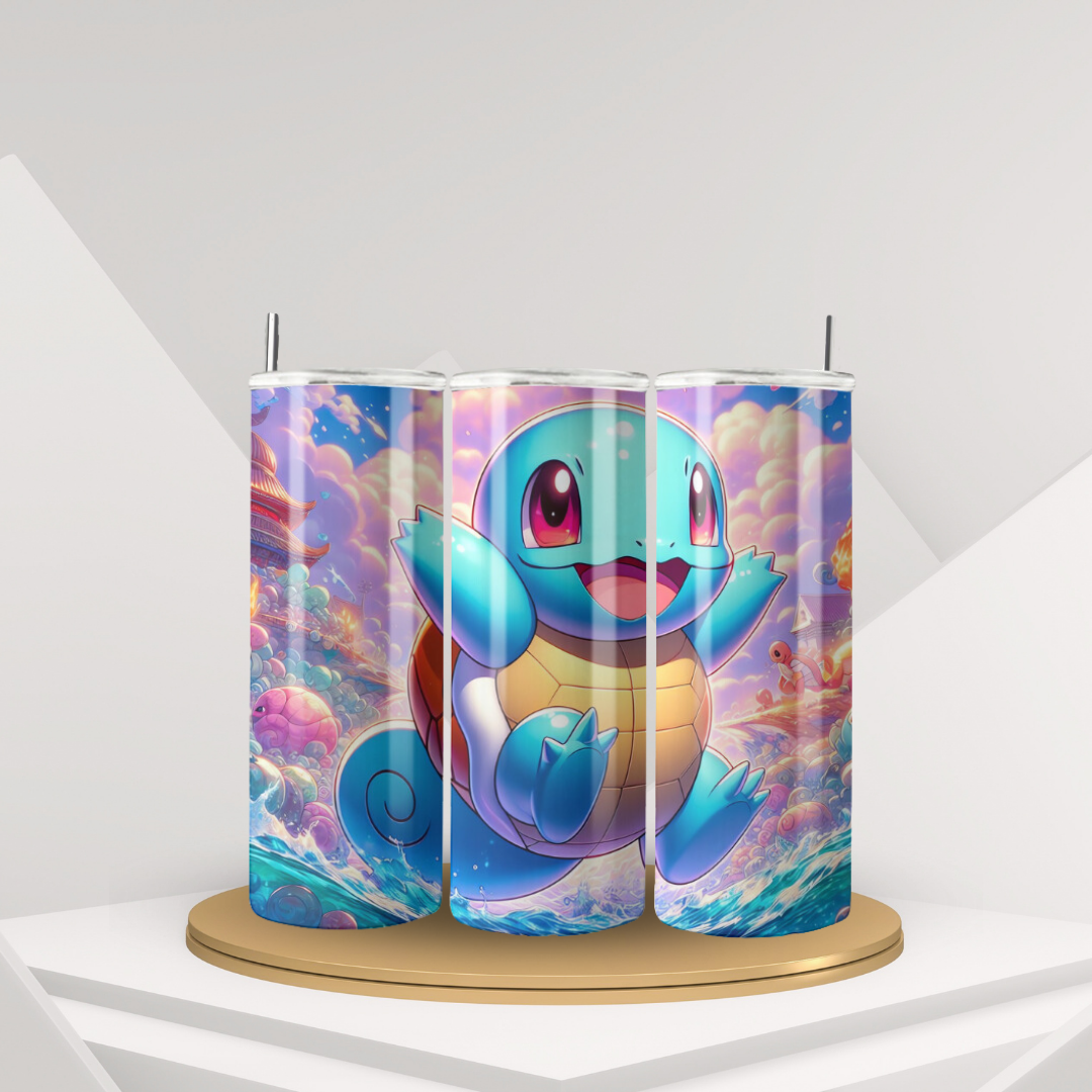 20 oz Pokemon Squirtle Tumbler designs | Stainless Steel with Rubber Bottom & Plastic Straw