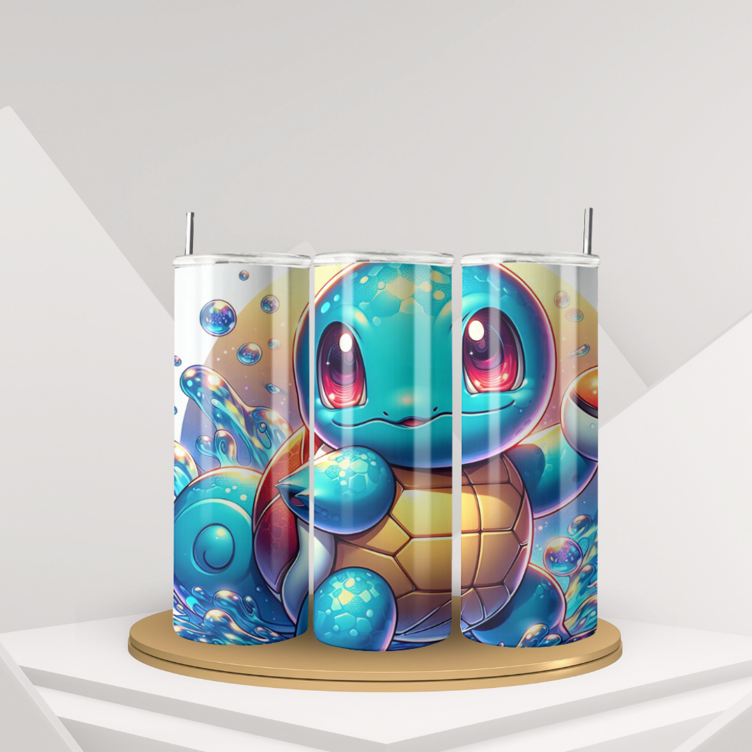 20 oz Pokemon Squirtle Tumbler designs | Stainless Steel with Rubber Bottom & Plastic Straw