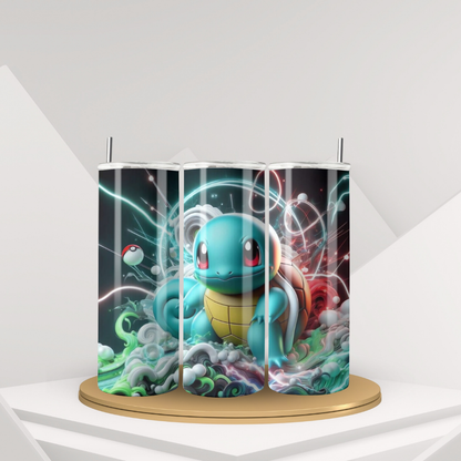 20 oz Pokemon Squirtle Tumbler designs | Stainless Steel with Rubber Bottom & Plastic Straw