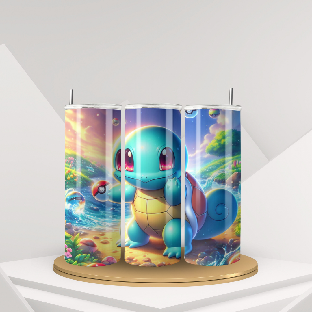 20 oz Pokemon Squirtle Tumbler designs | Stainless Steel with Rubber Bottom & Plastic Straw