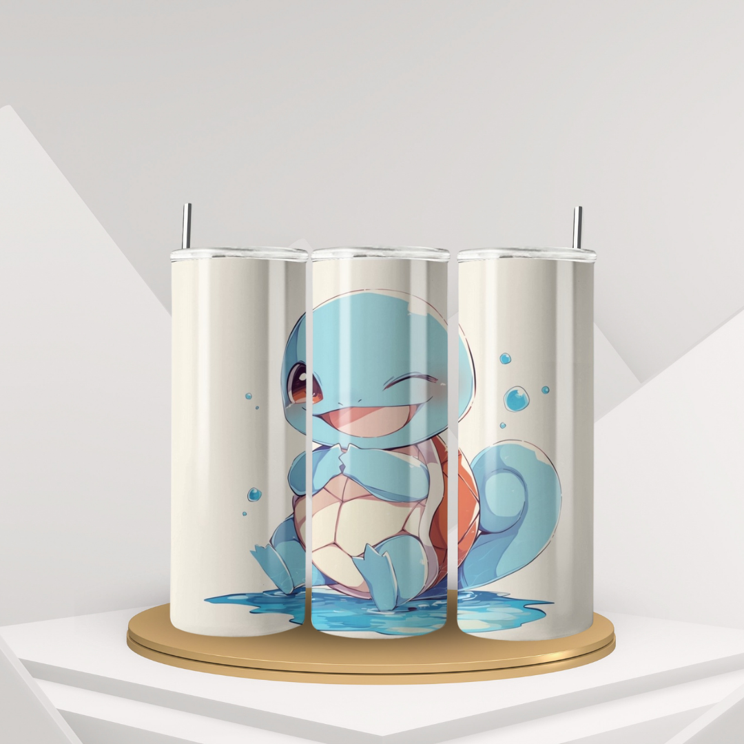 20 oz Pokemon Squirtle Tumbler designs | Stainless Steel with Rubber Bottom & Plastic Straw