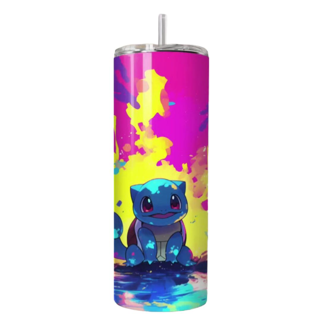 20 oz Pokemon Squirtle Tumbler designs | Stainless Steel with Rubber Bottom & Plastic Straw