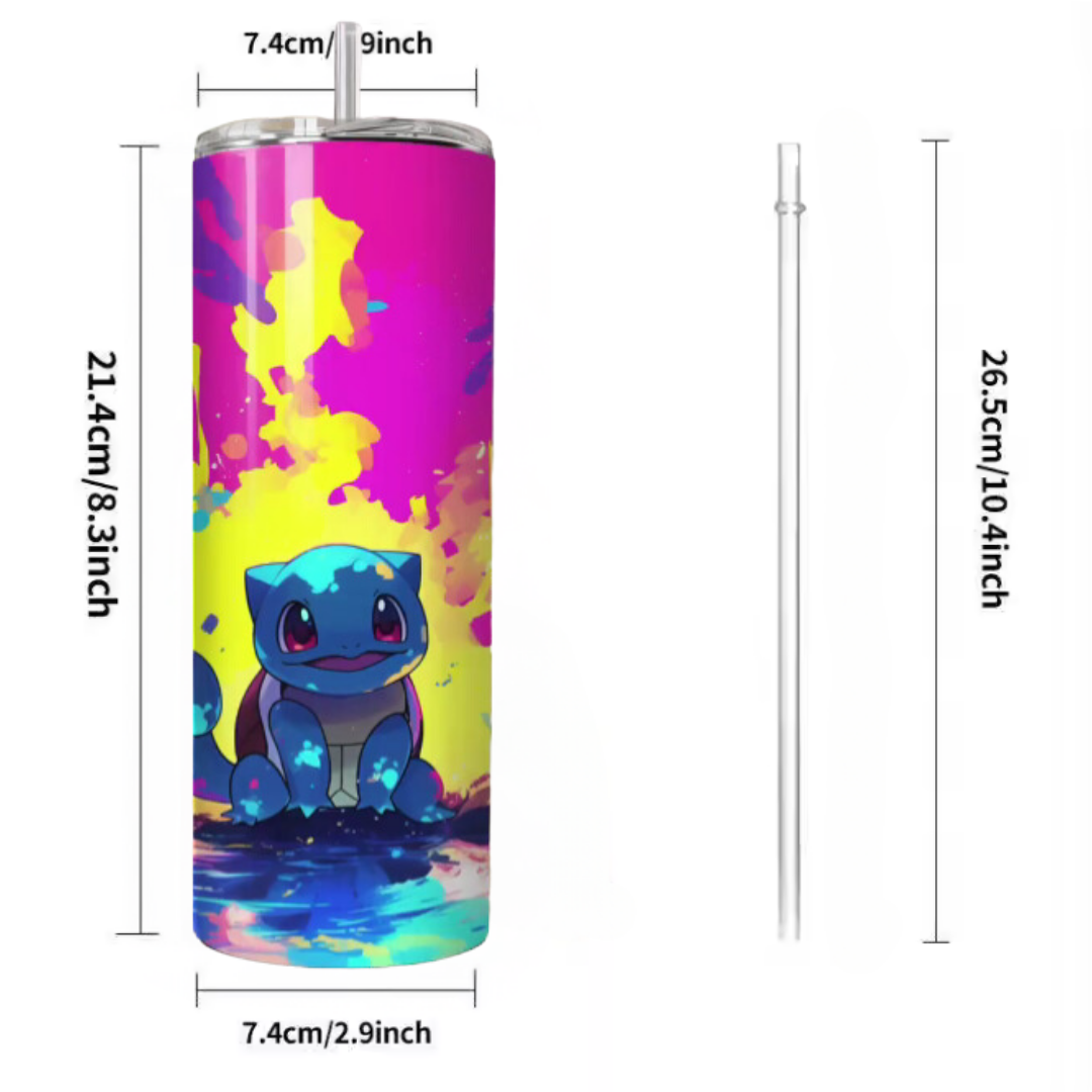 20 oz Pokemon Squirtle Tumbler designs | Stainless Steel with Rubber Bottom & Plastic Straw