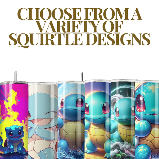 20 oz Pokemon Squirtle Tumbler designs | Stainless Steel with Rubber Bottom & Plastic Straw