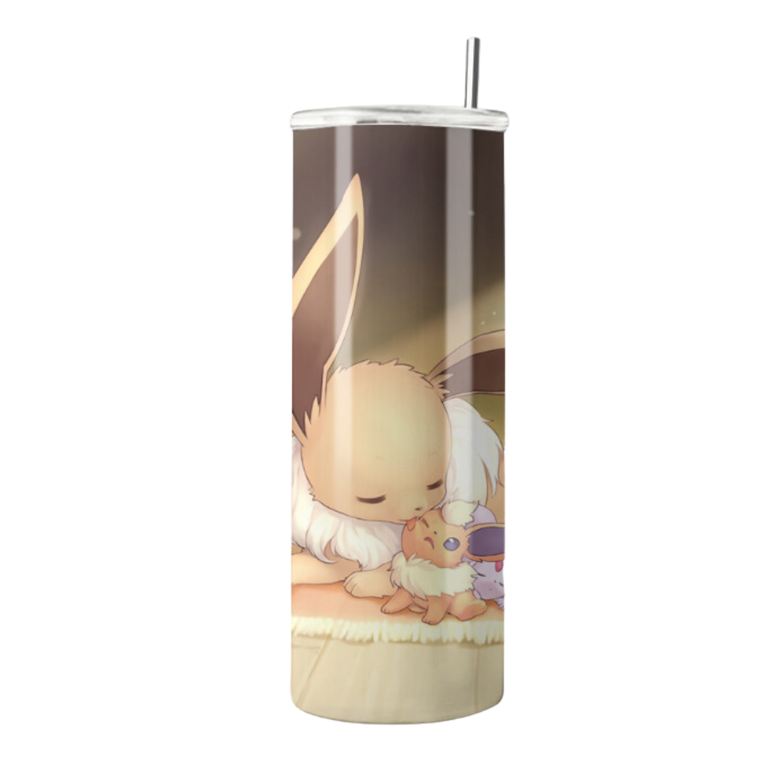 20 oz Pokemon Eevee  Illustrations Tumblers | Stainless Steel with Rubber Bottom & Plastic Straw