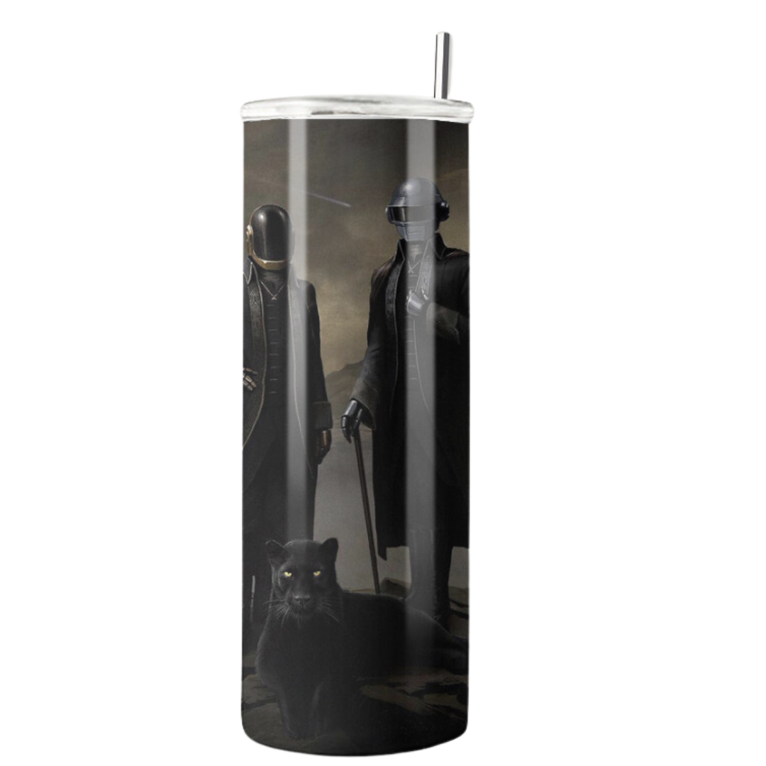 20 oz Daft Punk Tumbler | Stainless Steel with Rubber Bottom & Plastic Straw