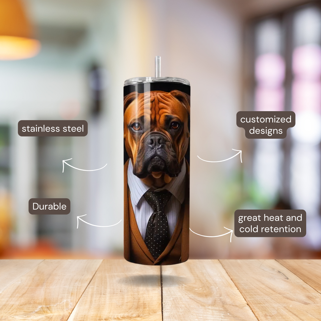 20 oz Personalized Stainless Steel 20 oz Personalized Stainless Steel Insulated Tumbler with Dog Designs in Suits – Customizable with over 40 styles