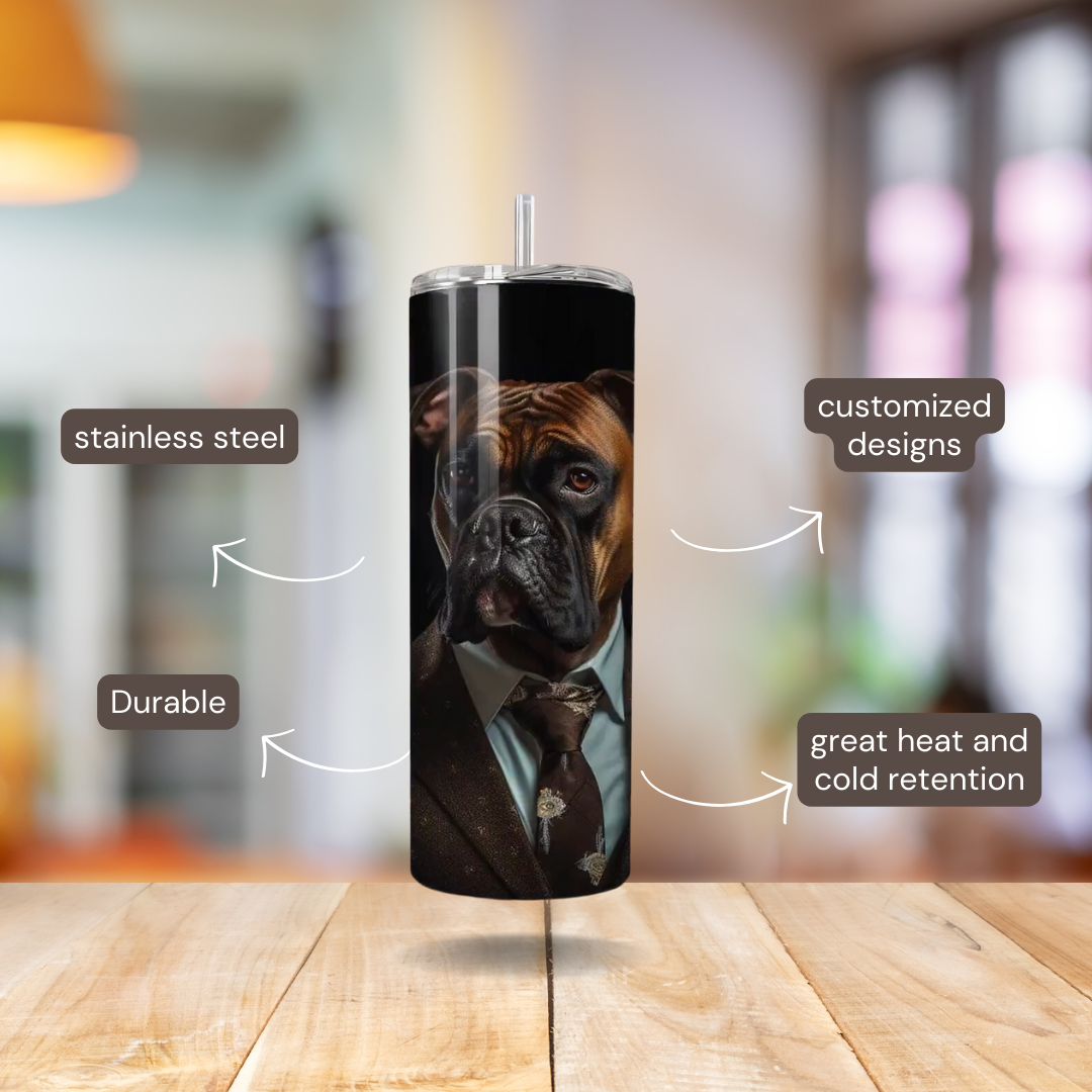 20 oz Personalized Stainless Steel 20 oz Personalized Stainless Steel Insulated Tumbler with Dog Designs in Suits – Customizable with over 40 styles