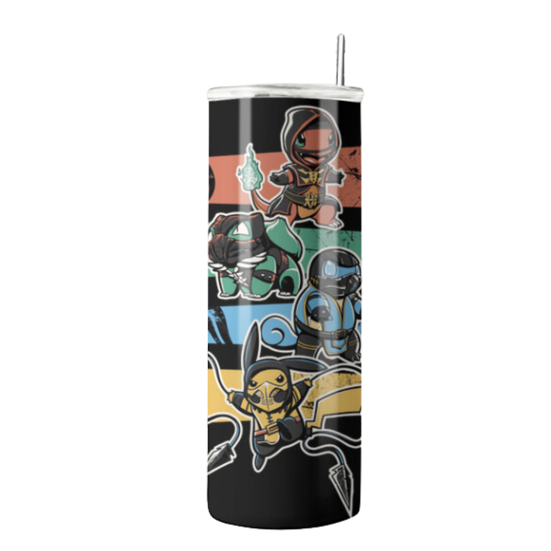 20 oz Pokémon Initials x Mortal Kombat Cosplay Tumbler | Stainless Steel with Rubber Bottom & Plastic Straw