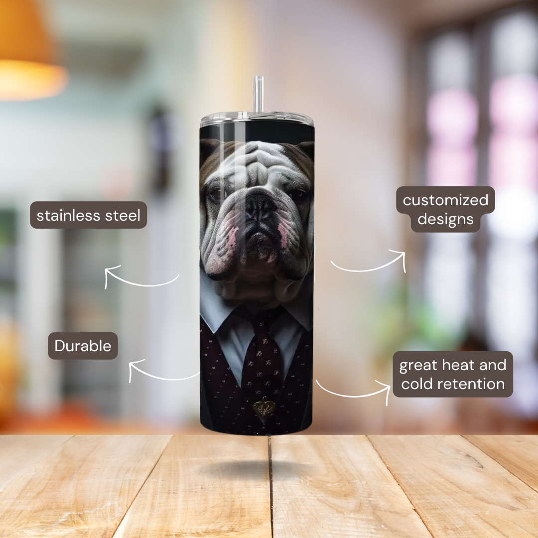 20 oz Personalized Stainless Steel 20 oz Personalized Stainless Steel Insulated Tumbler with Dog Designs in Suits – Customizable with over 40 styles