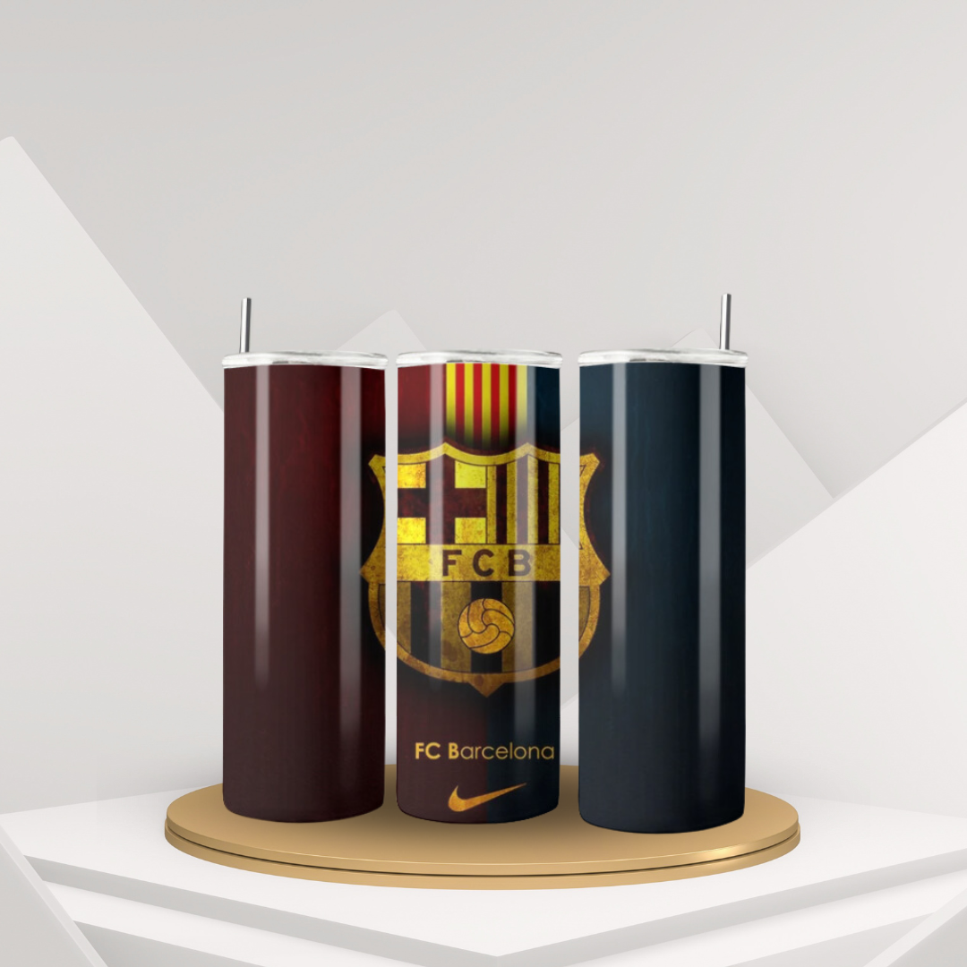 20 oz Barcelona Football Club Tumbler | Stainless Steel with Rubber Bottom & Plastic Straw