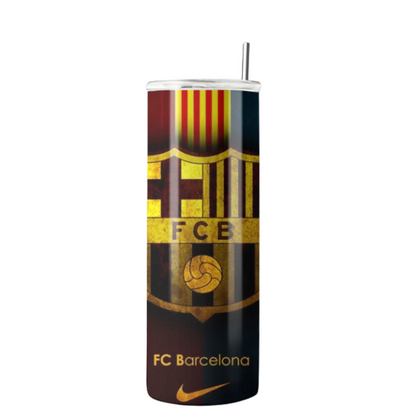 20 oz Barcelona Football Club Tumbler | Stainless Steel with Rubber Bottom & Plastic Straw