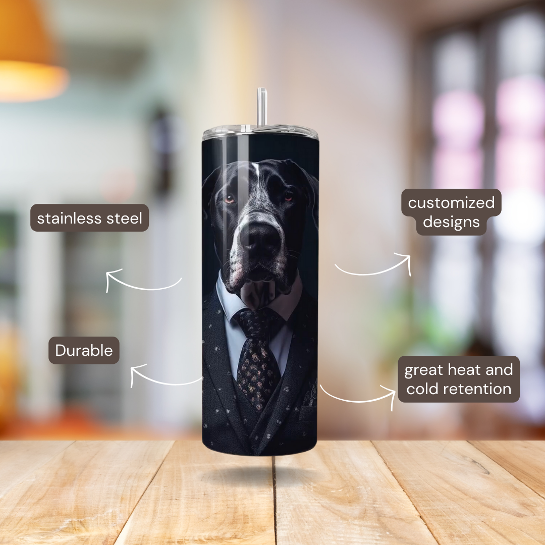 20 oz Personalized Stainless Steel 20 oz Personalized Stainless Steel Insulated Tumbler with Dog Designs in Suits – Customizable with over 40 styles