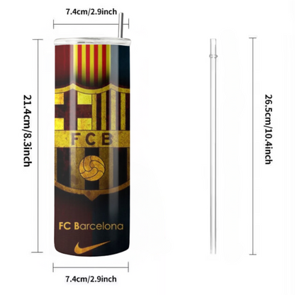 20 oz Barcelona Football Club Tumbler | Stainless Steel with Rubber Bottom & Plastic Straw