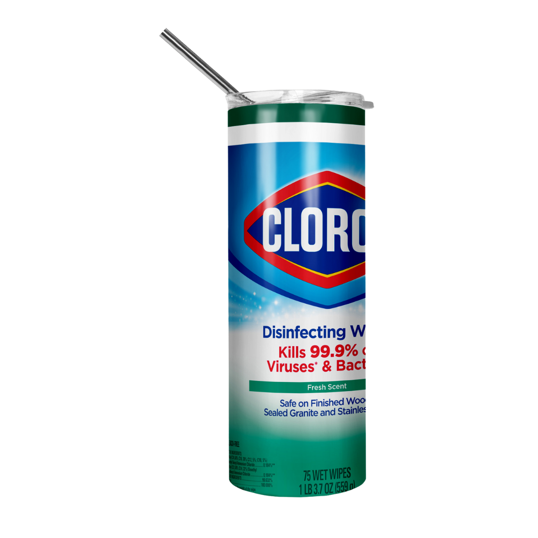 20 oz Clorox Wipes Parody Tumbler Collection | Stainless Steel with Rubber Bottom & Plastic Straw