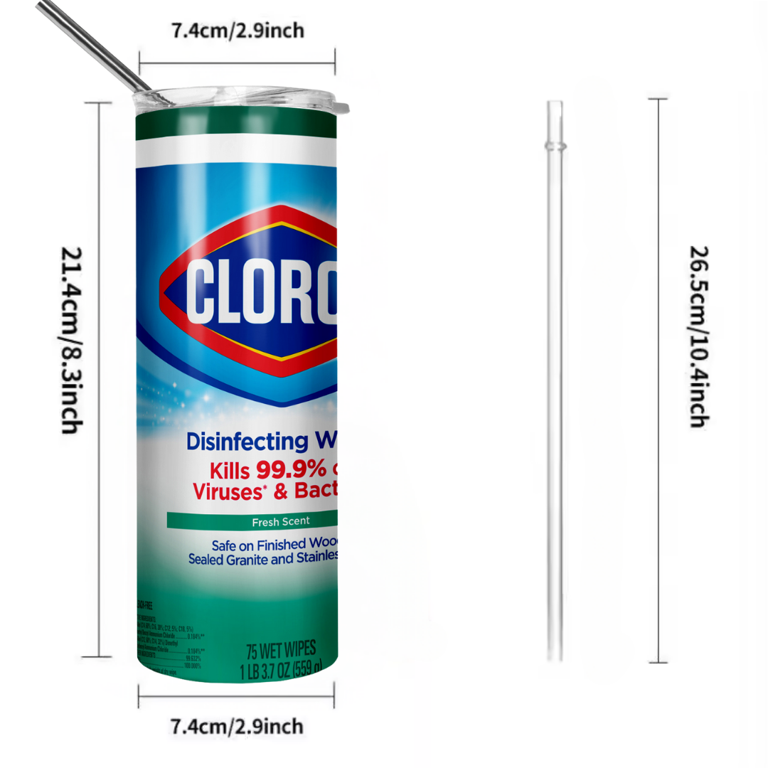 20 oz Clorox Wipes Parody Tumbler Collection | Stainless Steel with Rubber Bottom & Plastic Straw