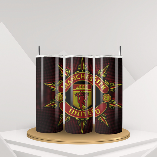 20 oz Manchester United Team Tumbler | Stainless Steel with Rubber Bottom & Plastic Straw