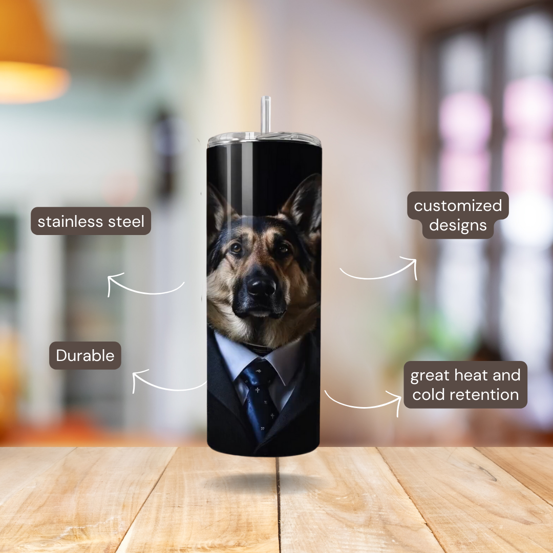 20 oz Personalized Stainless Steel 20 oz Personalized Stainless Steel Insulated Tumbler with Dog Designs in Suits – Customizable with over 40 styles