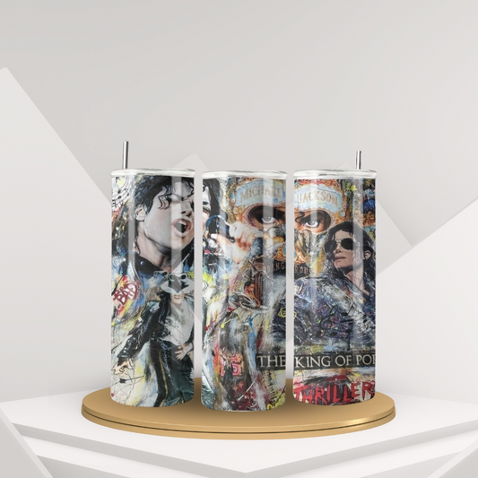 20 oz Michael Jackson "King of Pop" Tumbler | Stainless Steel with Rubber Bottom & Plastic Straw