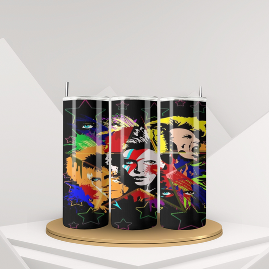 20 oz David Bowie-Inspired Tumbler | Stainless Steel with Rubber Bottom & Plastic Straw