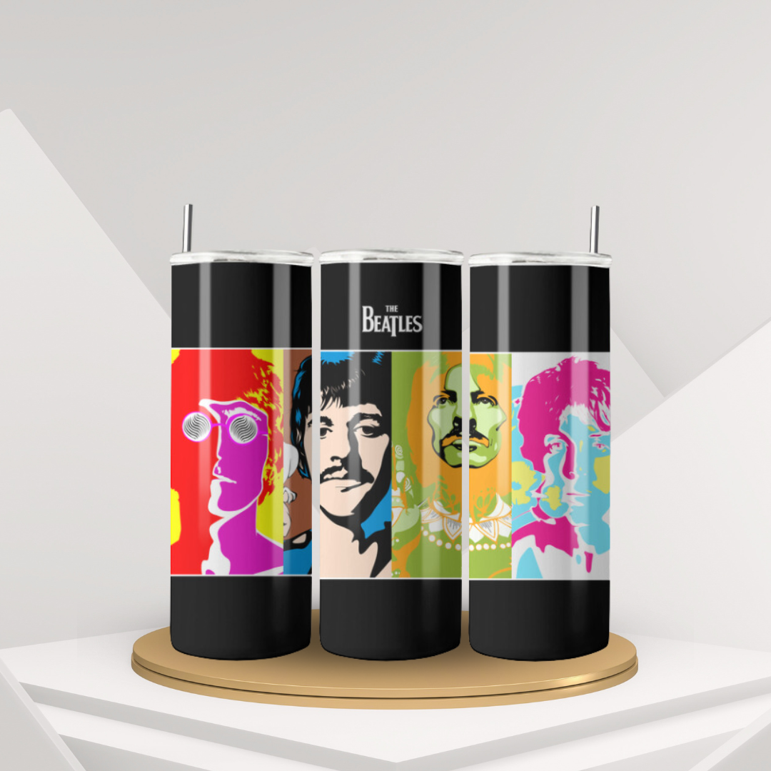 20 oz The Beatles differents designs-Inspired Tumbler | Stainless Steel with Rubber Bottom & Plastic Straw