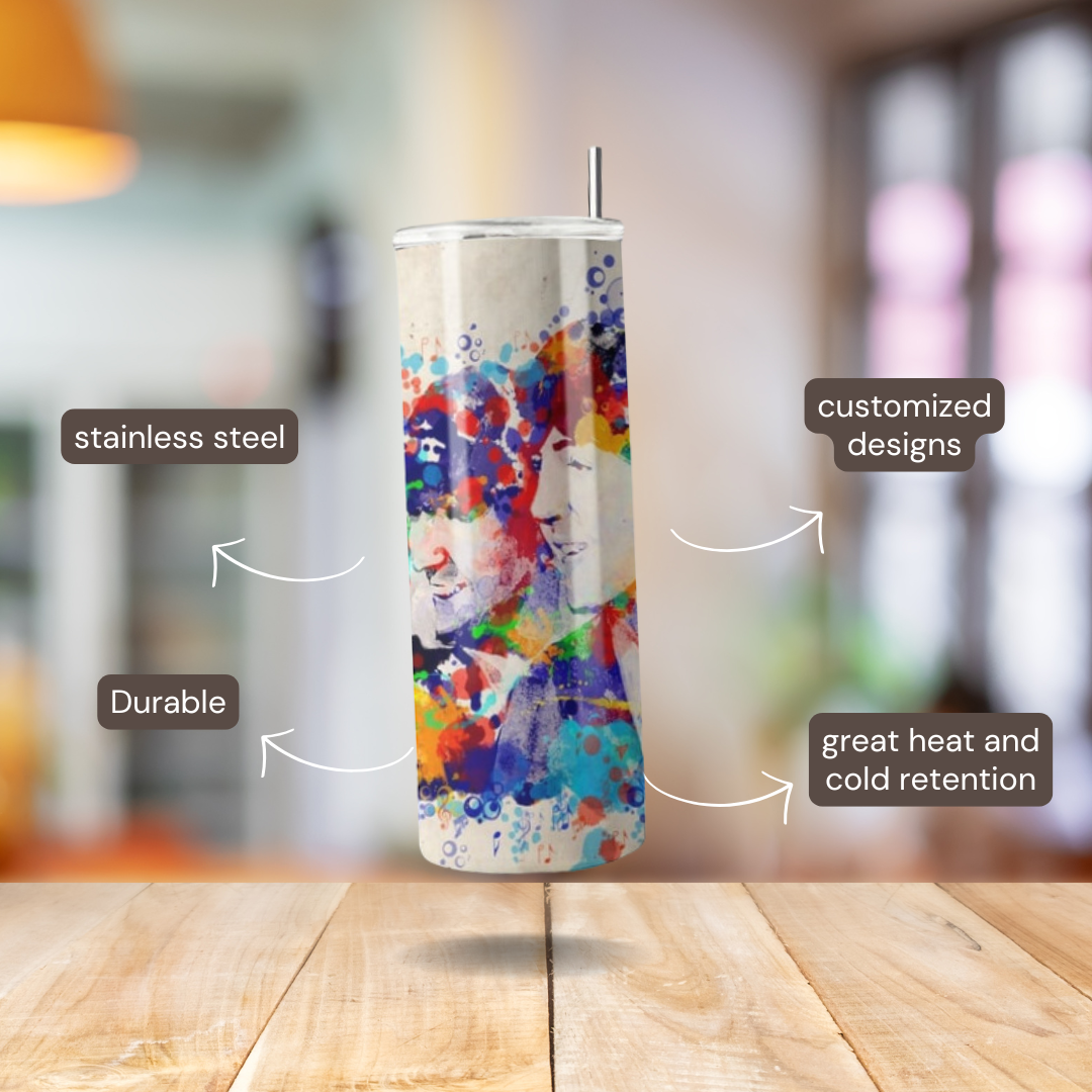 20 oz The Beatles differents designs-Inspired Tumbler | Stainless Steel with Rubber Bottom & Plastic Straw