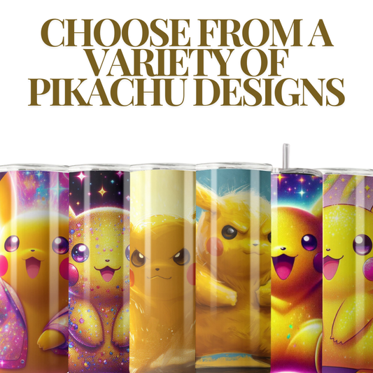 20 oz Pikachu Tumbler | Stainless Steel with Rubber Bottom & Plastic Straw