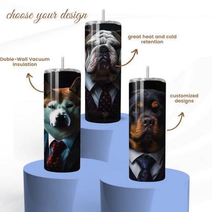 20 oz Personalized Stainless Steel 20 oz Personalized Stainless Steel Insulated Tumbler with Dog Designs in Suits – Customizable with over 40 styles