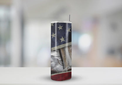 20 oz Baseball & American Flag Tumbler | Stainless Steel with Rubber Bottom & Plastic Straw