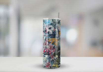 20 oz Tupac-Inspired Tumbler | Stainless Steel with Rubber Bottom & Plastic Straw