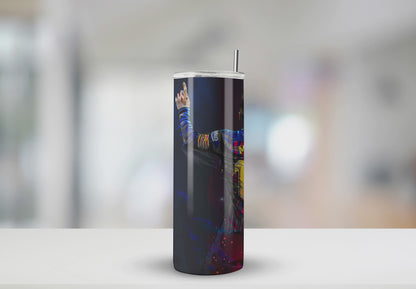 20 oz Lionel Messi Design Tumbler | Stainless Steel with Rubber Bottom & Plastic Straw